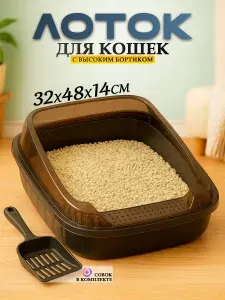 Лоток для кошек большой с бортами высокими