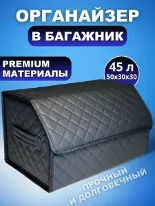 Сумка органайзер в багажник автомобиля с липучкой 50x30x30 (черный/черный)