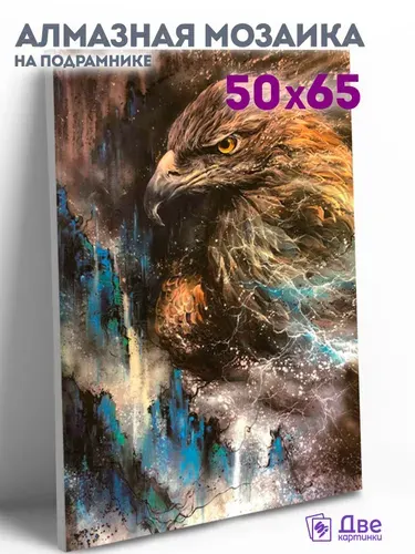 Алмазная мозаика на подрамнике Грозный взгляд орла 50x65 см