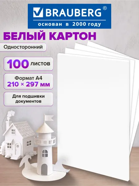 Brauberg Белый картон для школы набор А4 матовый, 100 листов