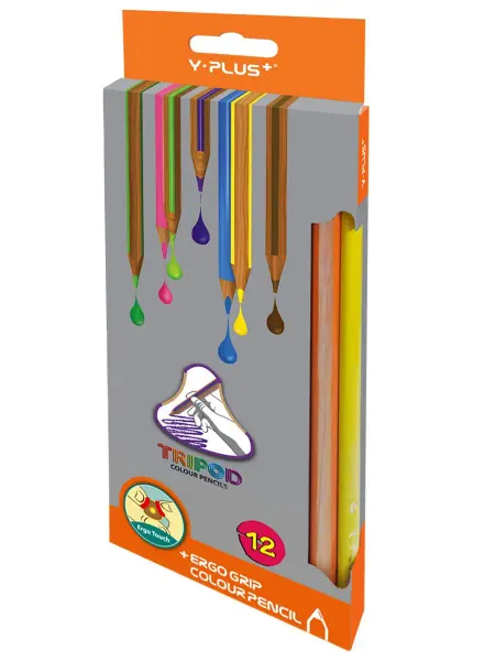 Y-PLUS Цветные карандаши 12 цветов, трехгранные