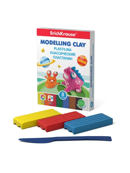 ErichKrause Пластилин классич. Monsters 8 цветов со стеком, 120 г