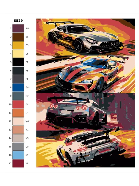 Brushes-Paints Картина по номерам S529 "Спортивные гоночные машины" 50x70