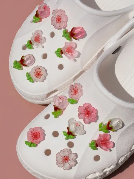 Jibba 15 штук джибитсы на crocs розовые цветы
