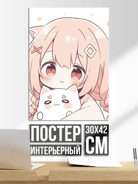 Плакат постер Аниме девочка с котом