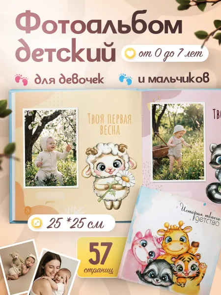 PLOMBIR Альбом для новорожденного, фотоальбом детский на подарок