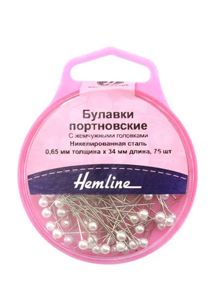 HEMLINE Булавки портновские с жемчужными головками 34 мм, 75 шт