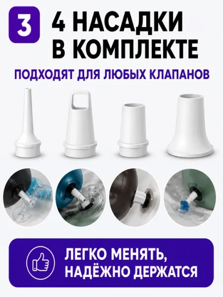 Мини насос аккумуляторный 5в1 для матрасов, шаров и вакуумных пакетов
