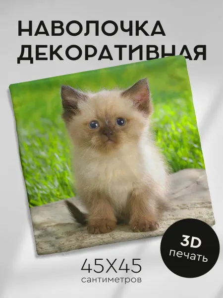 365home Наволочка декоративная 45х45см котенок серый малыш