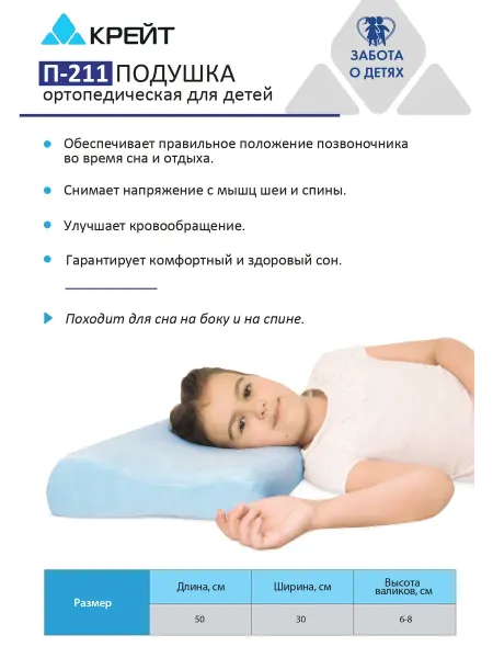 Крейт Подушка ортопедическая для детей для сна