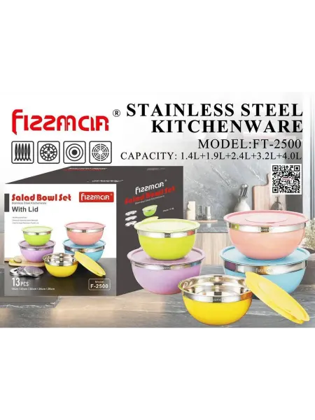 NAZhome Миски металлические для кухни с крышками 5в1