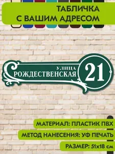 Адресная табличка на дом "Домовой знак" зелёная, 510х180 мм., из пластика, УФ печать не выгорает