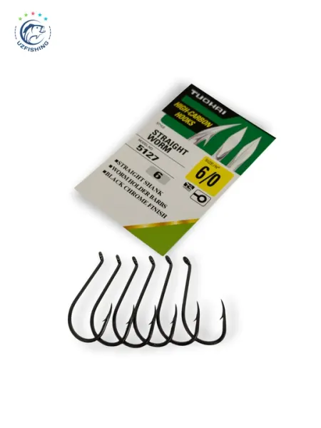 Крючки рыболовные TUOHAI 5127 Straight Worm, офсетные с бородками, Black Chrome, набор