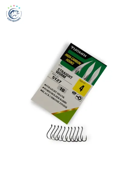 Рыболовные крючки TUOHAI 5127 Straight Worm высокоуглеродистая сталь с бородками, 10 штук
