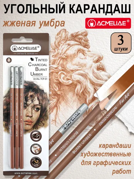 ACMELIAE Карандаши угольные жженая умбра 3шт