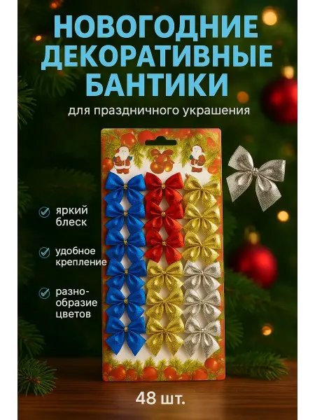 Жодик Бантики на елку набор 48 шт мини, новогодние украшения