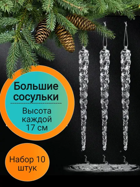 Дома уютно Набор новогодних ёлочных игрушек Большие сосульки 10 штук