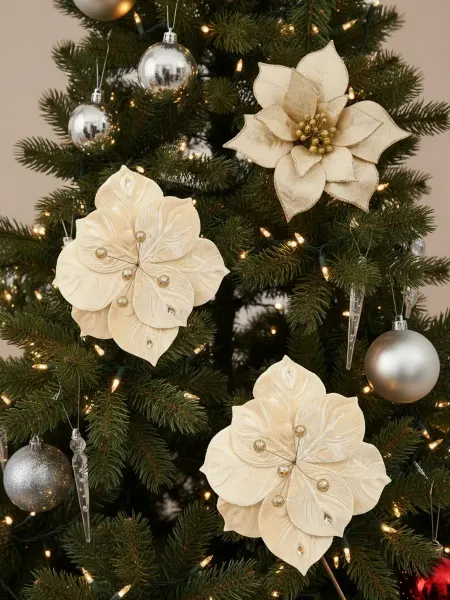 MERRY GREEN Цветок искусственный декоративный новогодний, НАБОР 3шт