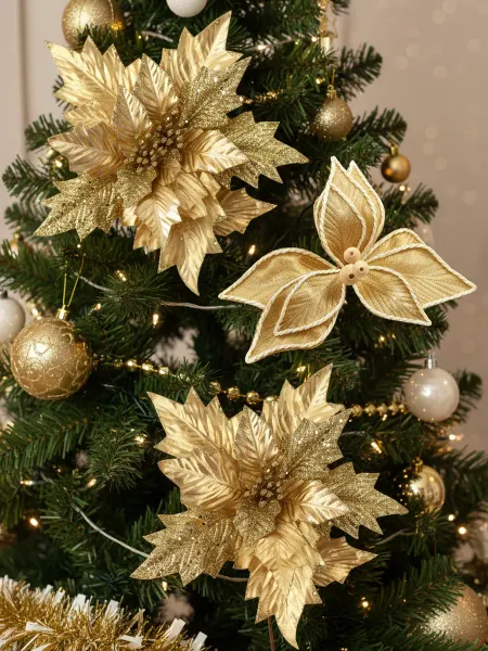 MERRY GREEN Цветы искусственные декоративные новогодние, НАБОР 3шт