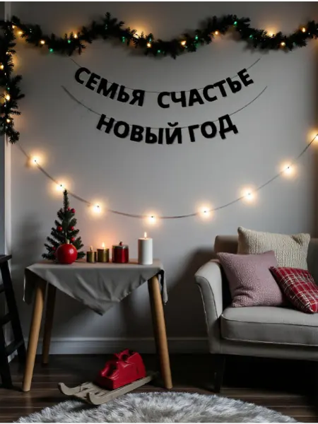 Гирлянда растяжка на стену черная новогодняя