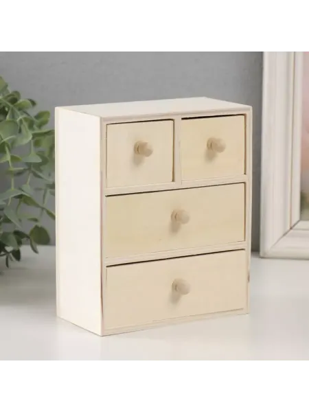 DENEZO Шкатулка-комод для росписи, 4 ящика, 14х15.5х7.5 см
