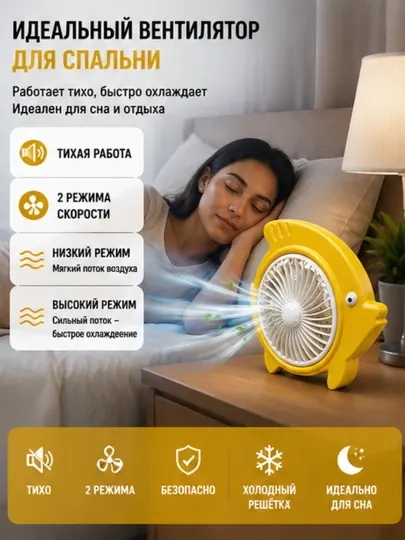 Вентилятор для дома и офиса, работает бесшумно на 2 скоростях