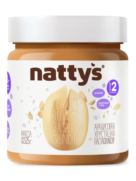 NATTYS Арахисовая паста без сахара с морской солью, 525 г