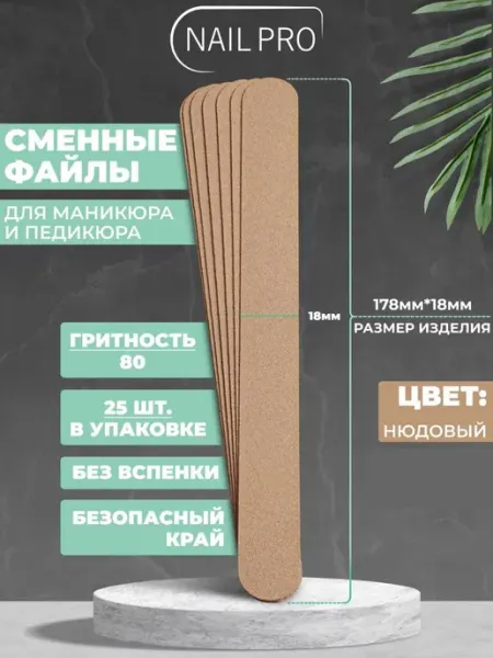 NAILPRO Сменные файлы для пилки 80 грит Прямые тонкие 50 шт