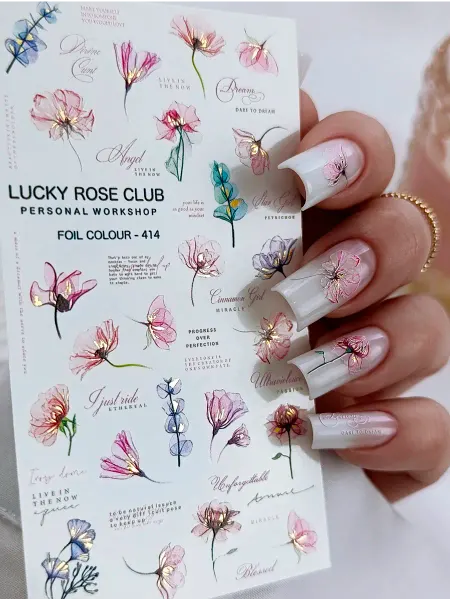 Lucky Rose Club Слайдеры водные наклейки для ногтей френч цветы аэрография