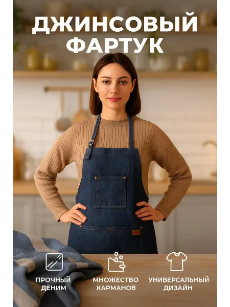 New AC Фартук джинсовый универсальный парикмахерский кухонный