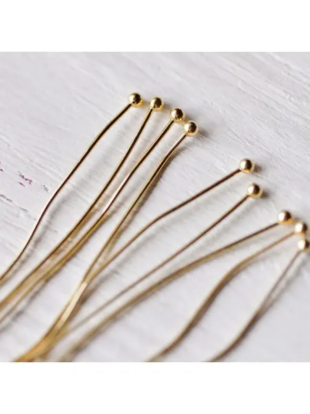 Periwinkle Пины с шариком для бижутерии, позолота 18K, 50x0.8 мм, 10 шт