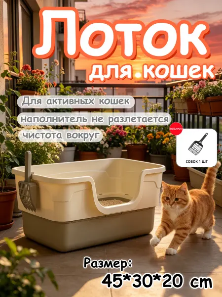 Компактный лоток для кошек с высокими бортами