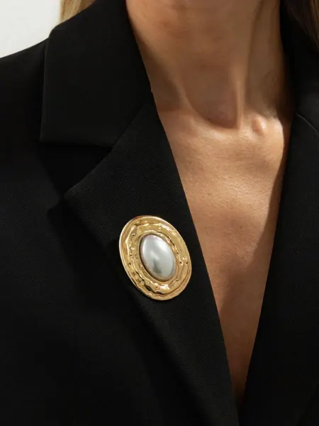 Miss Broshka Винтажная брошь крупная овал жемчужина