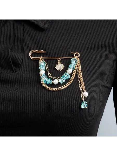 Goods with love Брошь булавка с цепочкой жемчужная, брошь подвеска сердце