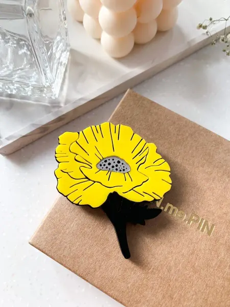 PINmePIN Брошь цветок Мак желтый бижутерия из акрила подарок