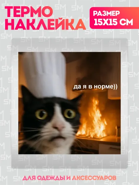 Stickme Термонаклейка на одежду кот с горящей плитой мем