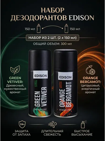 Edison Дезодорант мужской, 2 шт. по 150 мл