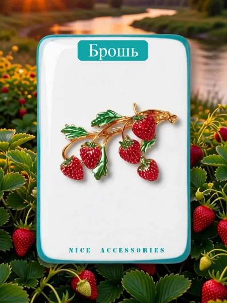 Элегантная брошь "Земляника"