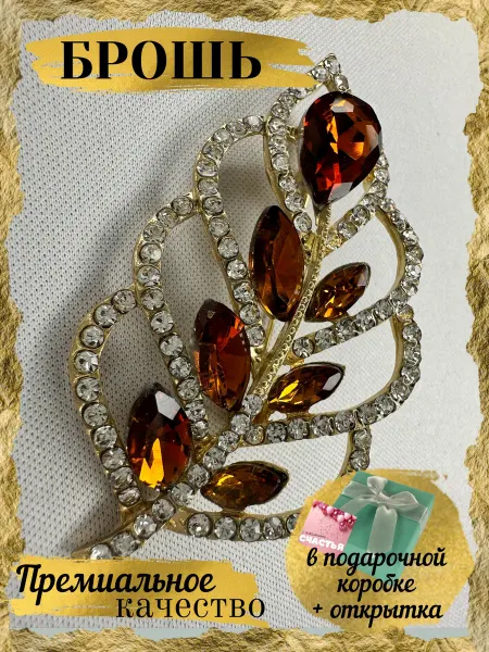 Gold AS Брошь оригинальная Сверкающее Перо