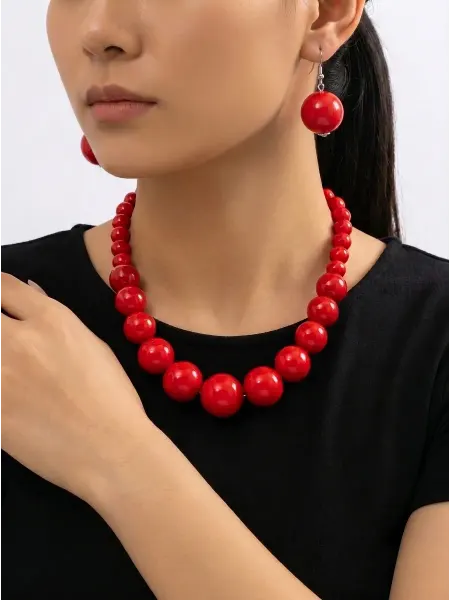 Glamia Бусы красные крупные с серьгами