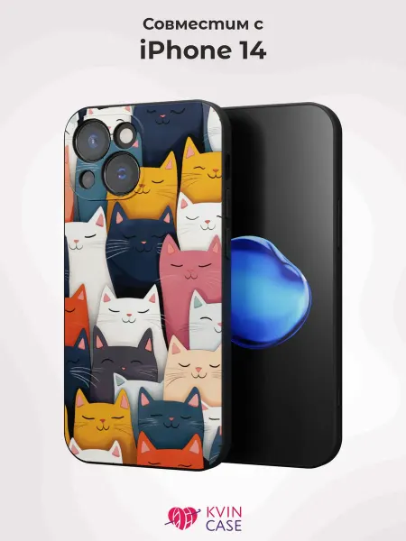 KVIN CASE Чехол на iPhone 14 с принтом Котики