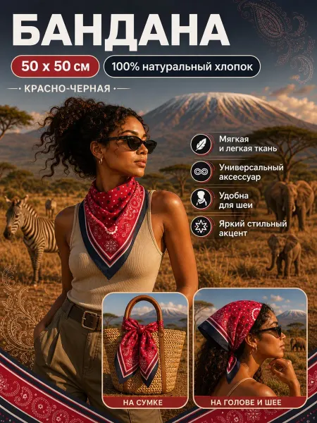 A&T LOYAL Бандана женская с снежным рисунком 55 на 55 хлопок