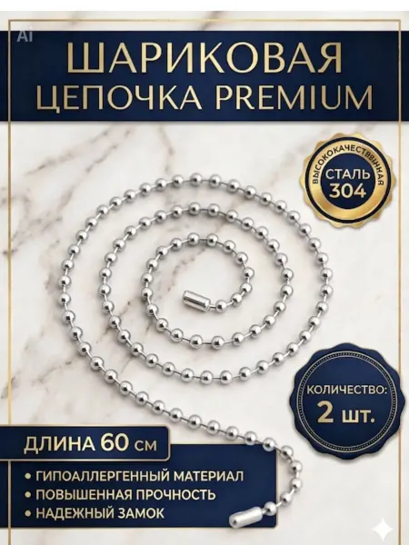 Цепочка шариковая на шею 60 см