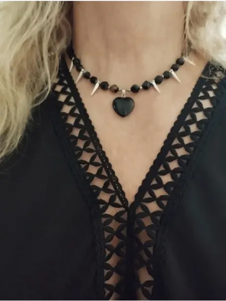 Boho Bling Чокер с кулоном сердце из агата
