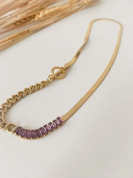 Shine bright jewelry Колье змейка с цепью, фиолетовые фианиты