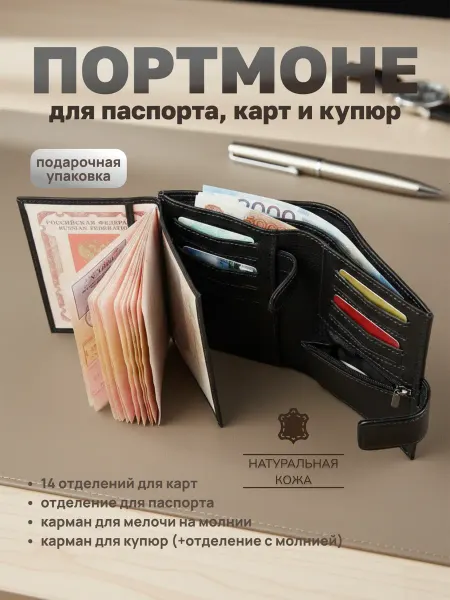 CAPSA Портмоне для автодокументов и паспорта кожаное