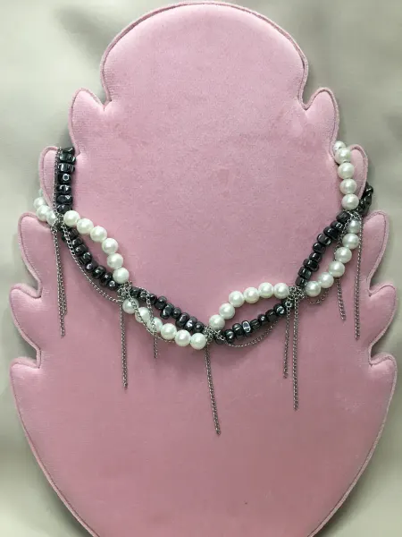Pearl Dawns Колье многослойное из жемчуга и гематита с цепями