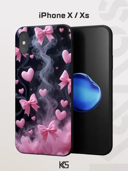 Варибрус Чехол на iPhone X и XS с принтом Сердечки и бантики