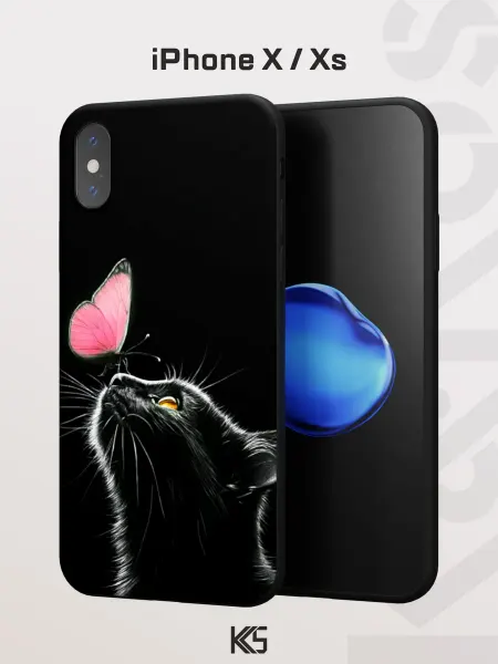 Варибрус Чехол на iPhone X и XS с принтом Черный котик