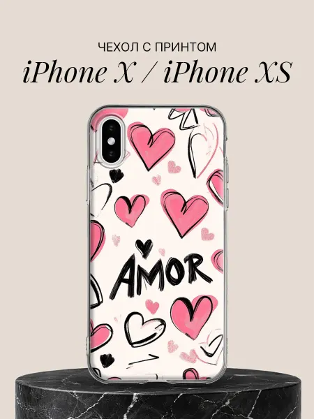 ПиктурКейс Чехол на iPhone X iPhone XS с принтом Сердца любви